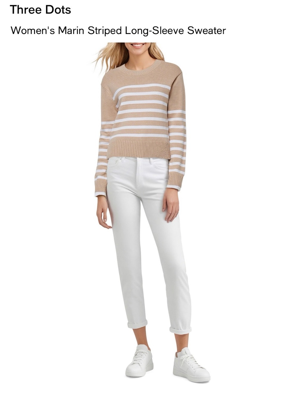 Three Dots Women's Marin Striped Long-Sleeve Sweater